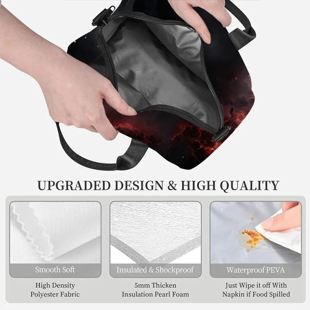 Red powder explosion black Freeze motion red dust particles splash Insulated Adult Lunch Bag with Shoulder Strap for Women Lightweight Reusable Portable Freezable Lunch Tote Bag for Work Picnic