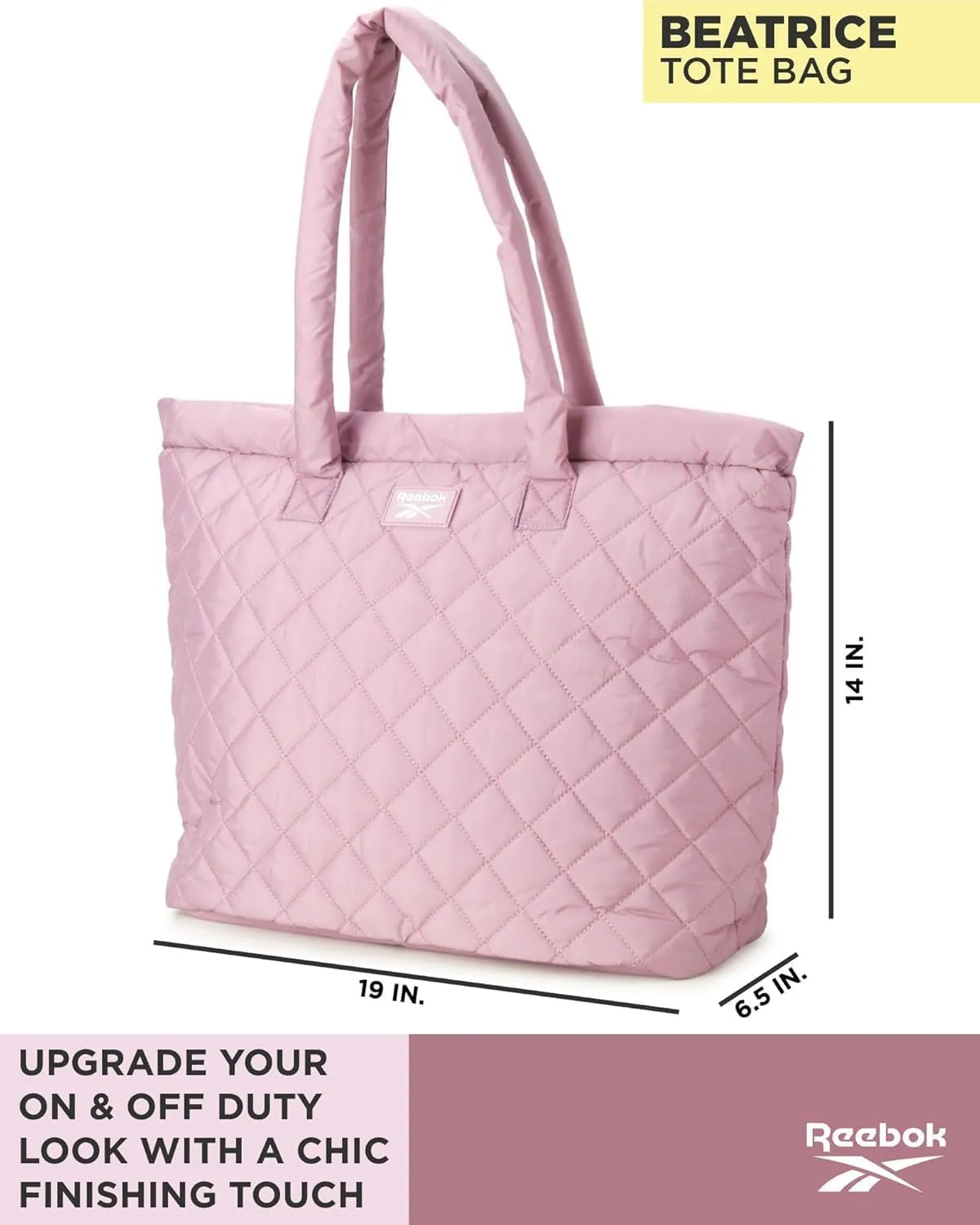 Reebok Women's Puffer Tote Bag - Lightweight Quilted Carry-All Tote Bag for Women - Casual Womens Puffy Shoulder Bags