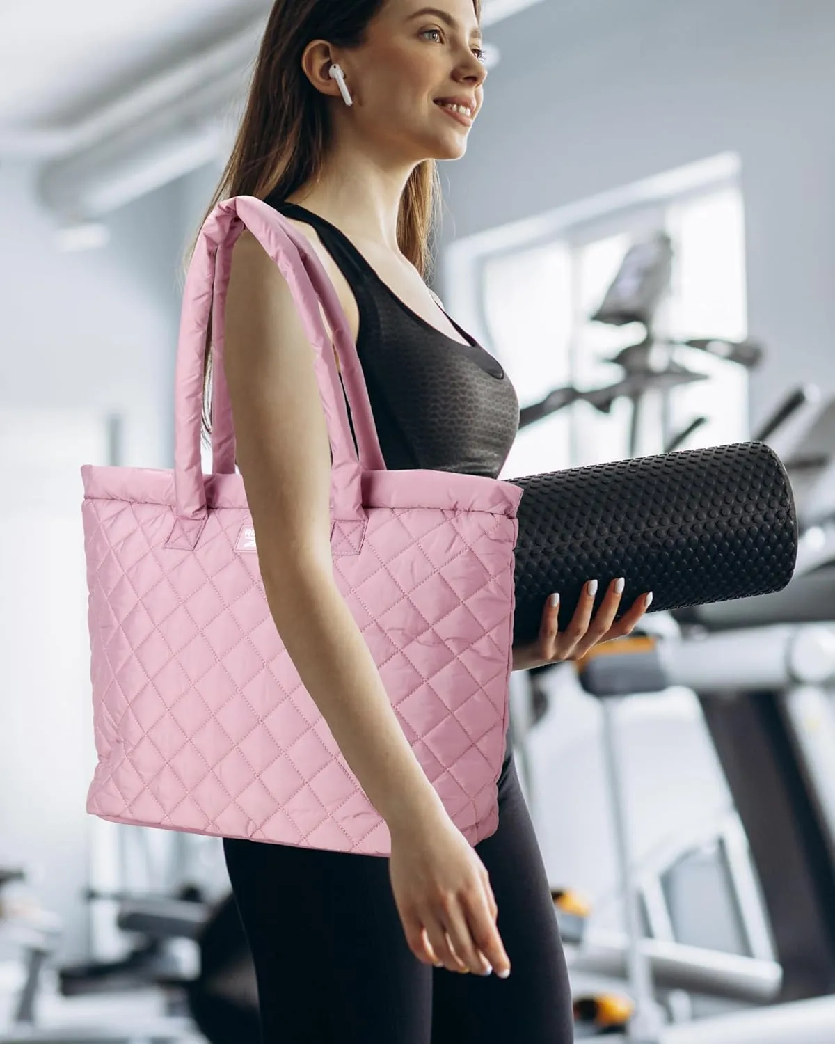 Reebok Women's Puffer Tote Bag - Lightweight Quilted Carry-All Tote Bag for Women - Casual Womens Puffy Shoulder Bags