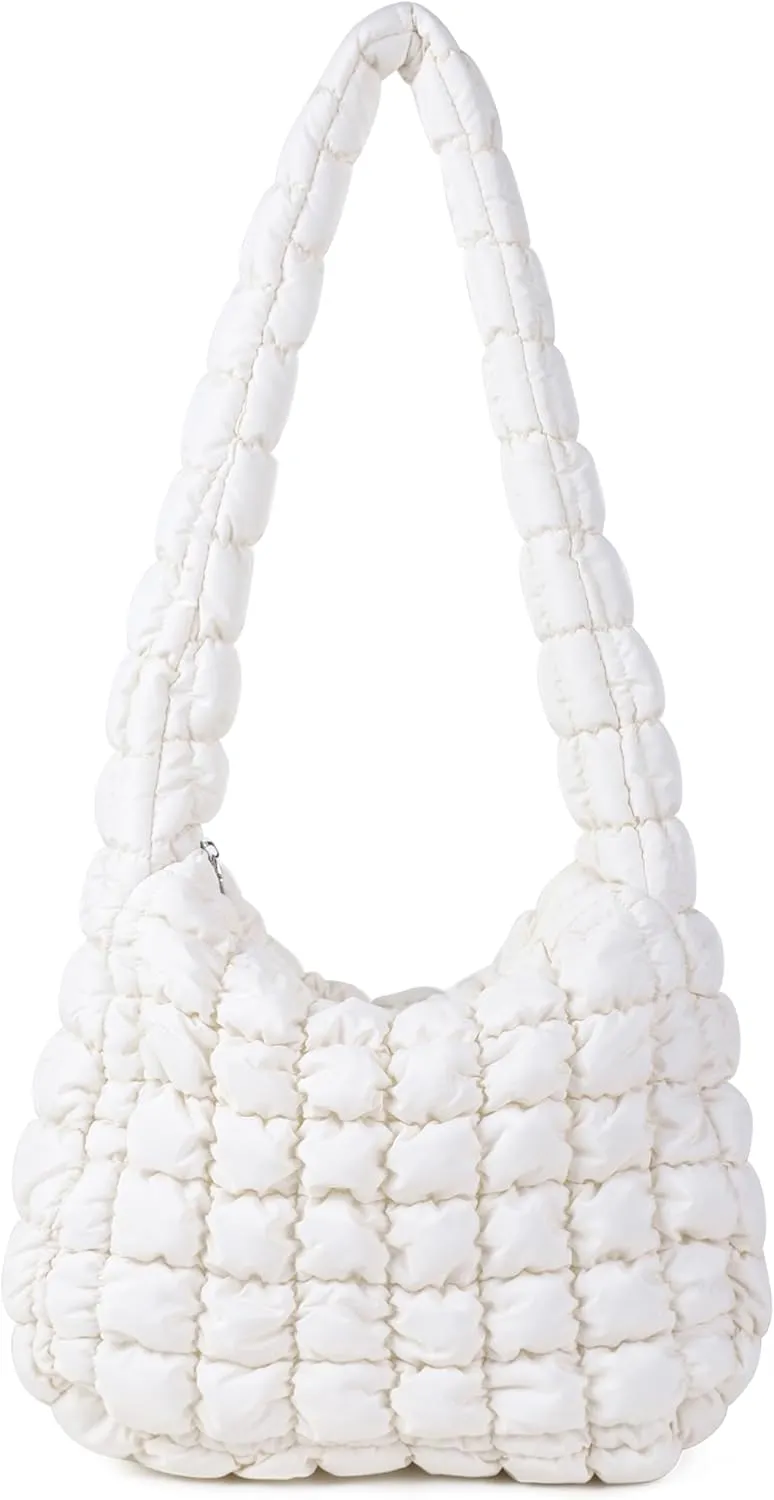 Rejolly Puffer Quilted Shoulder Bag for Women Puffy Bubble Tote Bag Lightweight Nylon Handbag Padded Soft Purse