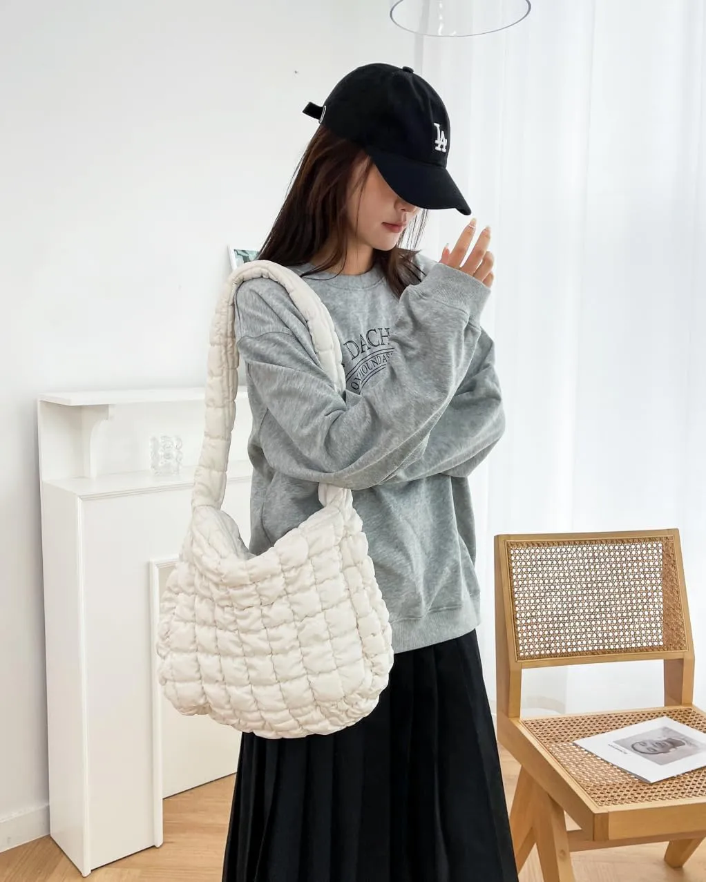 Rejolly Puffer Quilted Shoulder Bag for Women Puffy Bubble Tote Bag Lightweight Nylon Handbag Padded Soft Purse