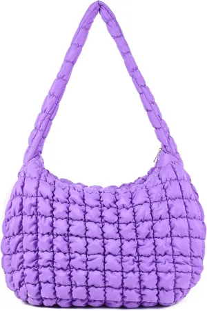 Rejolly Puffer Shoulder Bag for Women Quilted Puffy Purse Lightweight Nylon Handbag Padded Soft Purse