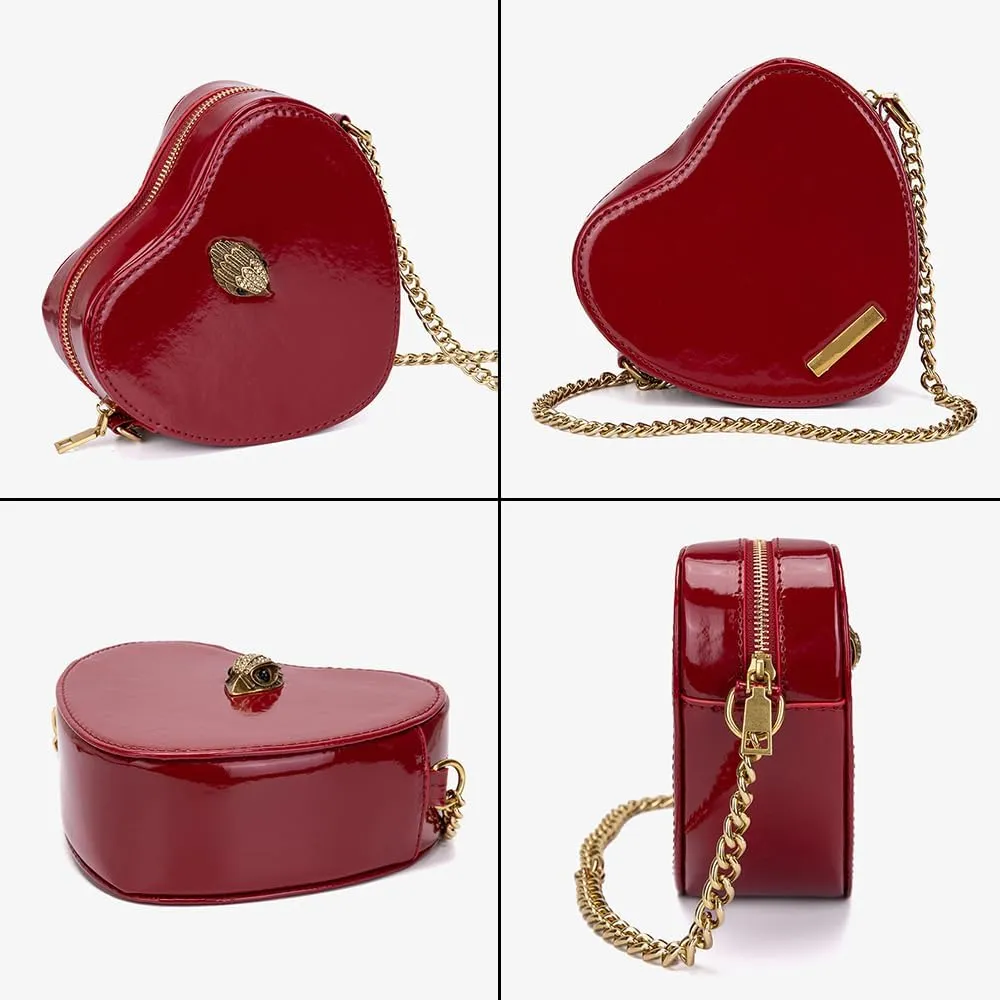 Rejolly Rainbow Stripe Heart Shaped Purse for Women Crossbody Bag Metallic PU Leather Shoulder Bag with Chain Strap