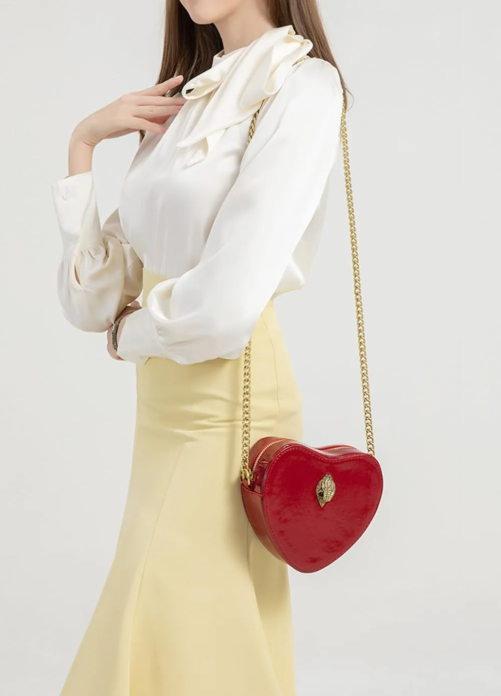 Rejolly Rainbow Stripe Heart Shaped Purse for Women Crossbody Bag Metallic PU Leather Shoulder Bag with Chain Strap