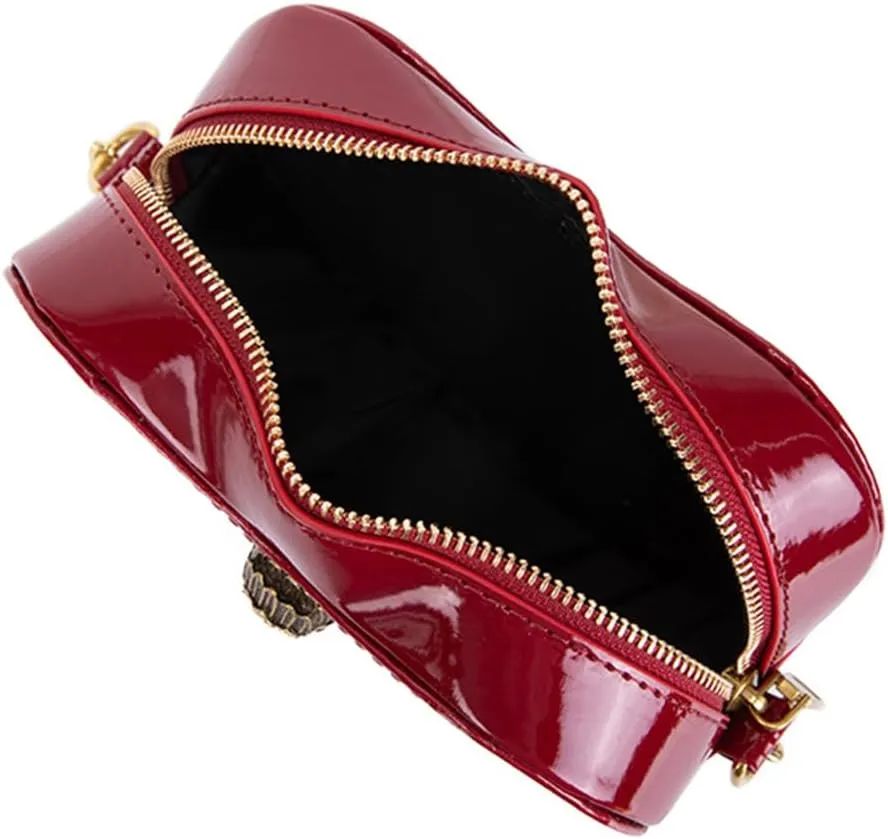 Rejolly Rainbow Stripe Heart Shaped Purse for Women Crossbody Bag Metallic PU Leather Shoulder Bag with Chain Strap