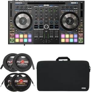 Reloop Mixon 8 Pro 4-channel DJ Controller Bundle with Gator EVA DJ Controller Case, XLR Cables, and 1/4" TRS Cables (6 Items)