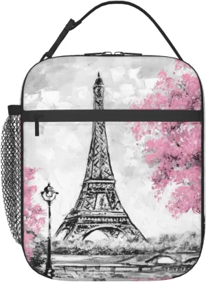 Retro Paris Eiffel Tower Lunch Bag Insulated Portable Reusable Lunch Box With Zipper For Picnic Work Office Travel School