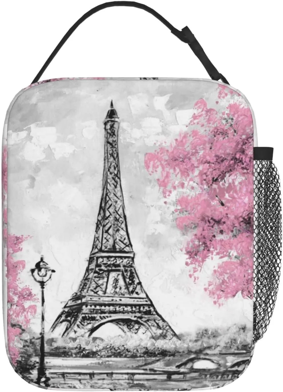 Retro Paris Eiffel Tower Lunch Bag Insulated Portable Reusable Lunch Box With Zipper For Picnic Work Office Travel School