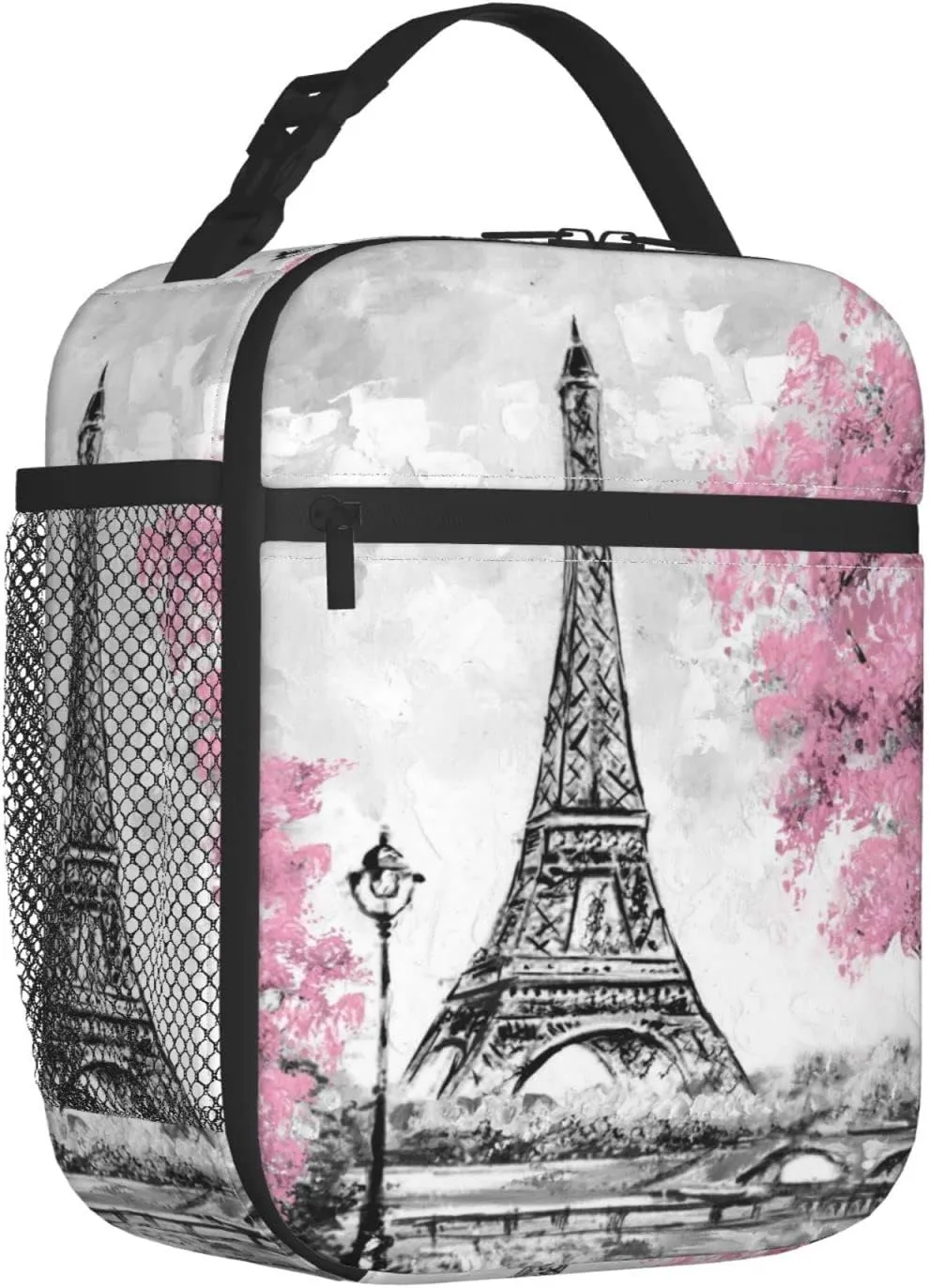 Retro Paris Eiffel Tower Lunch Bag Insulated Portable Reusable Lunch Box With Zipper For Picnic Work Office Travel School