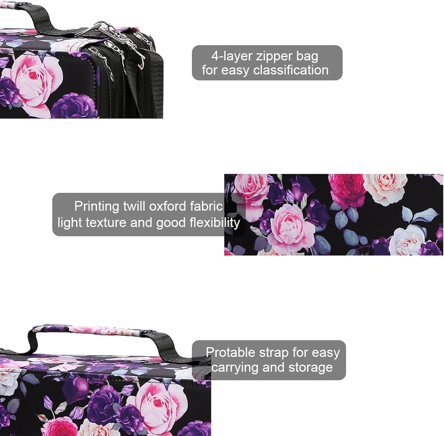 Rose Red Marker Case, 224 Slots Alcohol Marker Case Markers Carrying Bag Holder for Art Sketch Marker, Permanent Paint Marker, Dry Erase Marker Pen, Color Highlighte Art Supplies