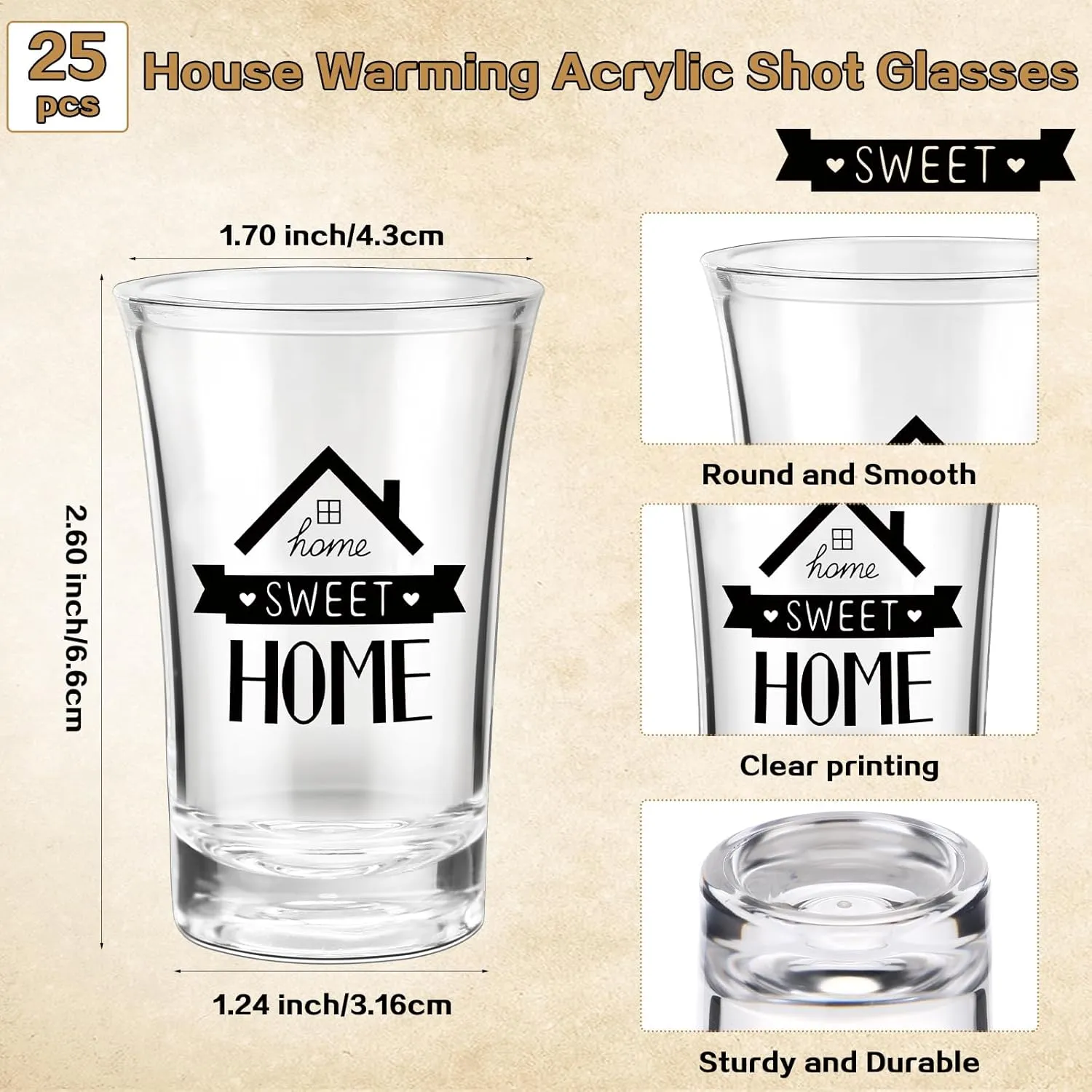 Roshtia Return Gifts for Housewarming, Sweet Home Shot Glasses with Thank You Cards in White Organza Bags Idea Twine New Home Housewarming Gifts for Guests(25 Sets)