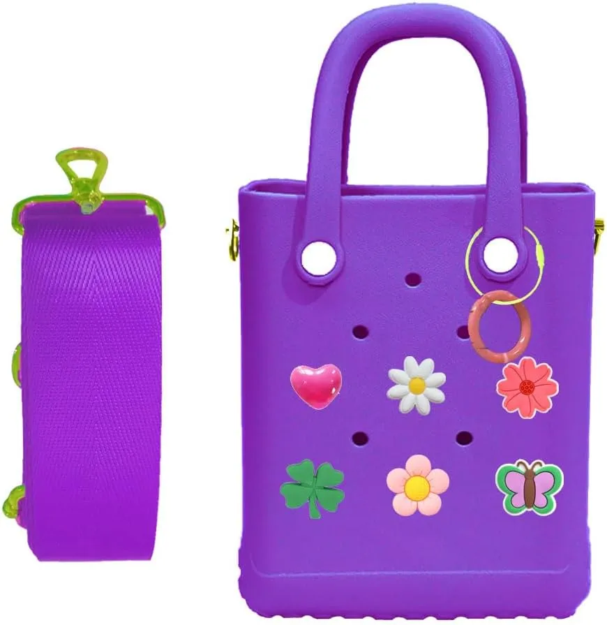 Rubber Beach Bag with Strap, Bitty EVA Tote Bag with 6 Charms