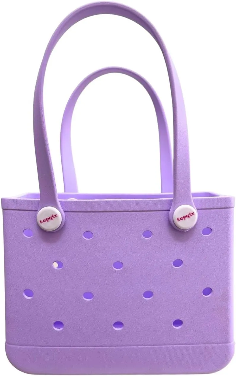 Rubber Tote Bag, Bitty Beach Tote, Double Shoulder Strap, Lightweight Carryall for Beach, Travel, Gym, Pool, Camping