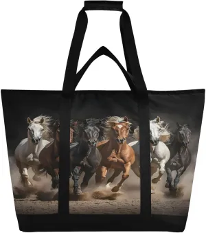 Running Horse Reusable Insulated Lunchbox Cooler Bag, Leakproof Kitchen Grocery Bag Collapsible Portable Cooler Tote Bag for Picnic, Camping, Office, Travel