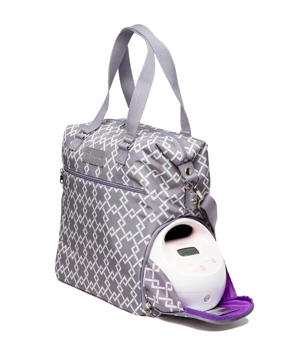 Sarah Wells Lizzy Breast Pump Bag - Compatible with Spectra, Medela, and More - Insulated Cooler Pocket (Grey)