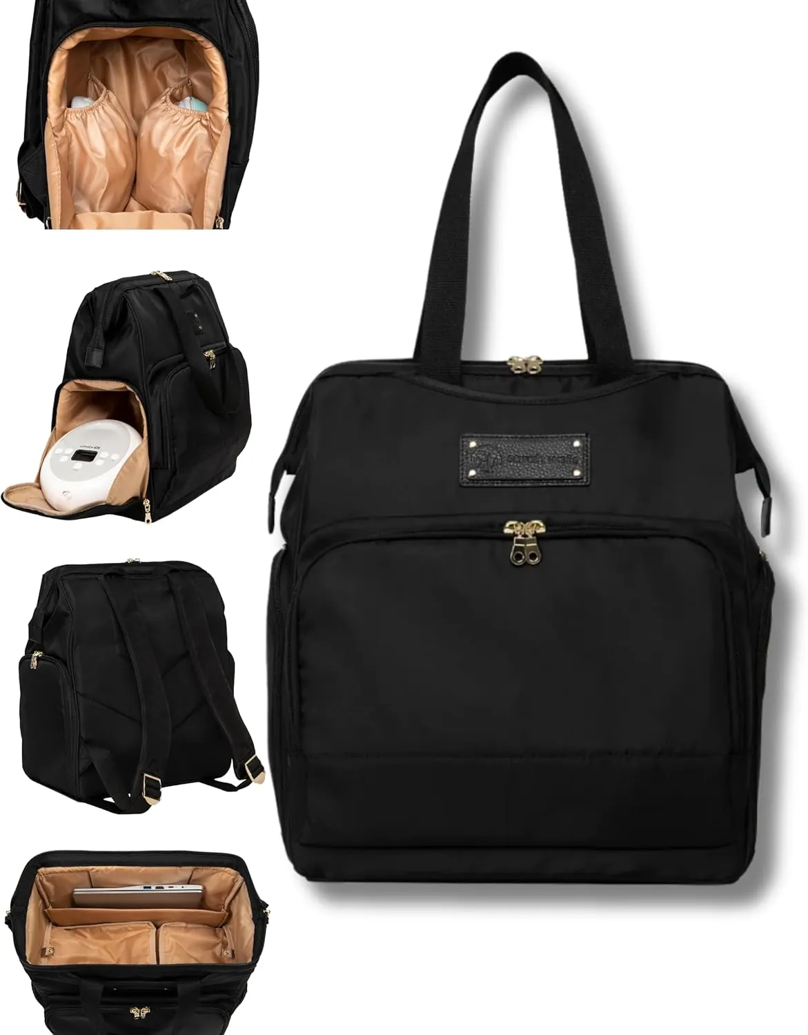 Sarah Wells Norah Breast Pump Backpack for Work & Travel – Insulated Milk Storage, Laptop Sleeve, Stylish Diaper Bag Alternative with Wide-Open Frame – Hands-Free Pumping Bag (Black)