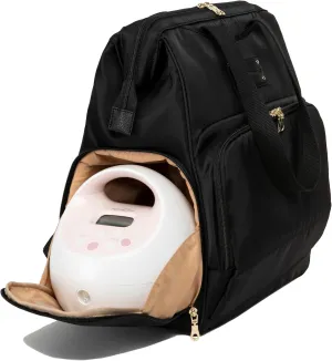Sarah Wells Norah Breast Pump Backpack for Work & Travel – Insulated Milk Storage, Laptop Sleeve, Stylish Diaper Bag Alternative with Wide-Open Frame – Hands-Free Pumping Bag (Black)