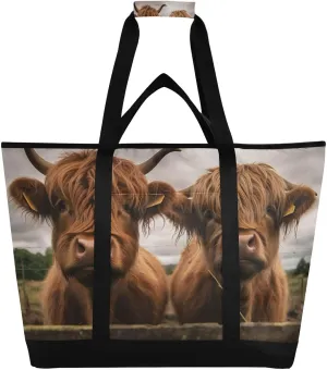 Scottish Highland Cattle Cows Reusable Insulated Lunchbox Cooler Bag, Leakproof Kitchen Grocery Bag Collapsible Portable Cooler Tote Bag for Picnic, Camping, Office, Travel