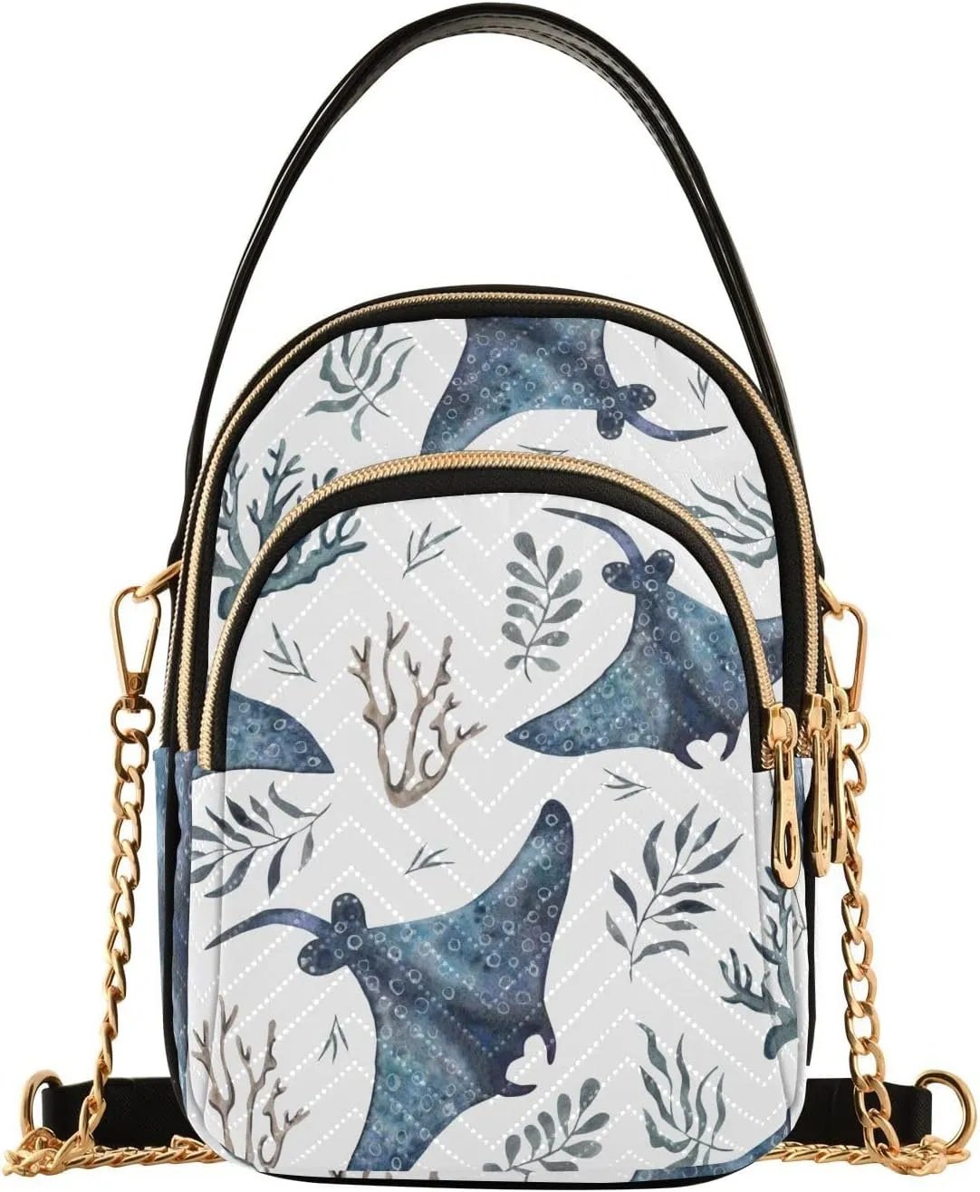 Sea Stingray Pattern Design Crossbody Bags Shoulder Bag for Women Stylish Ladies Messenger Bags Cell Phone Purse and Handbags Wallet