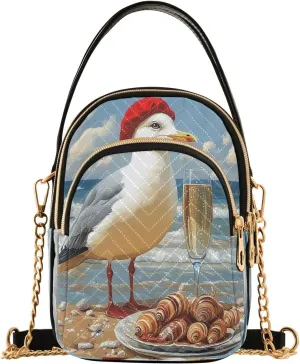 Seagull Wearing Red Beret Women Trendy Quilted Crossbody Bag Sling Bags Handbags with Chain Strap Travel Cross Body Cell Phone Purses Bags