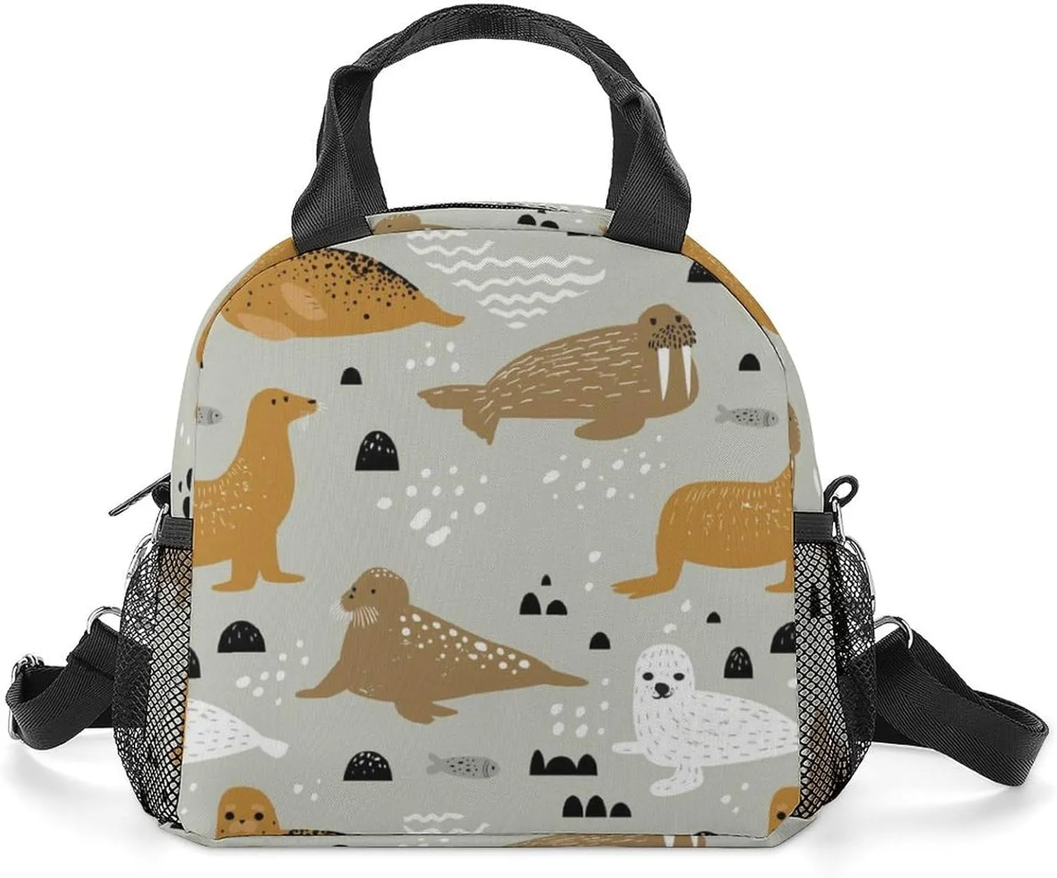 Seal and Walrus Portable Lunch Box Crossbody Bag Tote Insulated with Adjustable Strap Work Beach Picnic