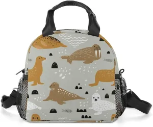 Seal and Walrus Portable Lunch Box Crossbody Bag Tote Insulated with Adjustable Strap Work Beach Picnic