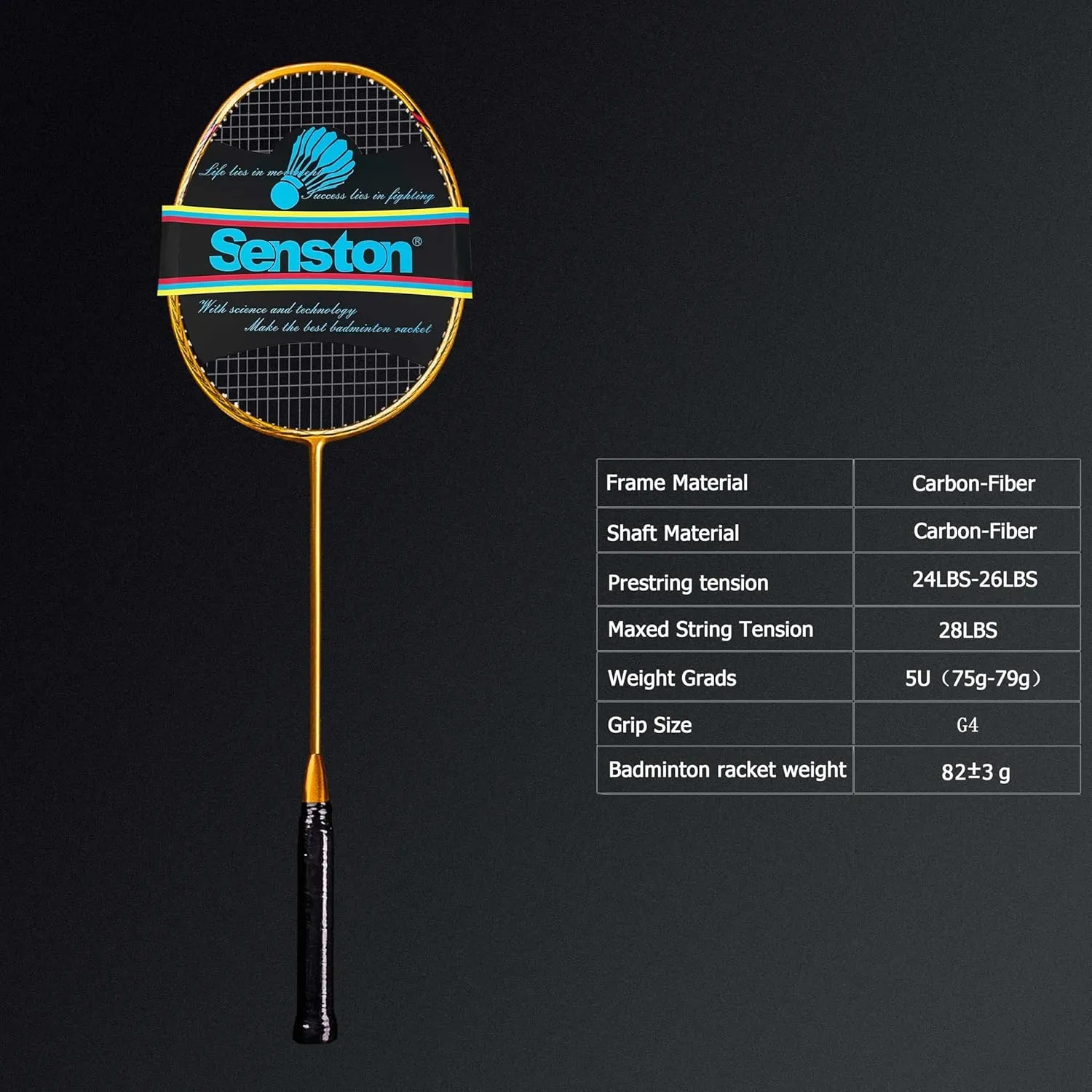 Senston N80 Badminton Racket Carbon-Fiber Badminton Racquet, Single Professional Badminton Racket 5U