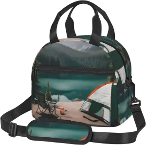 Serenity Lake Camping Print Foods Insulated Lunch Bag Cute Tote Box Leakproof Cooler Adjustable Shoulder Strap