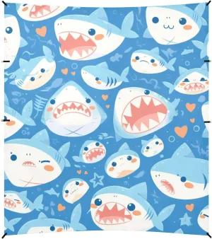 Shark Water Blue Pattern Beach Tent & Canopy UPF50  Waterproof Large Sun Shelter with Sand Shovel, Sandbags for Camping, Picnics, Backyard & Fishing
