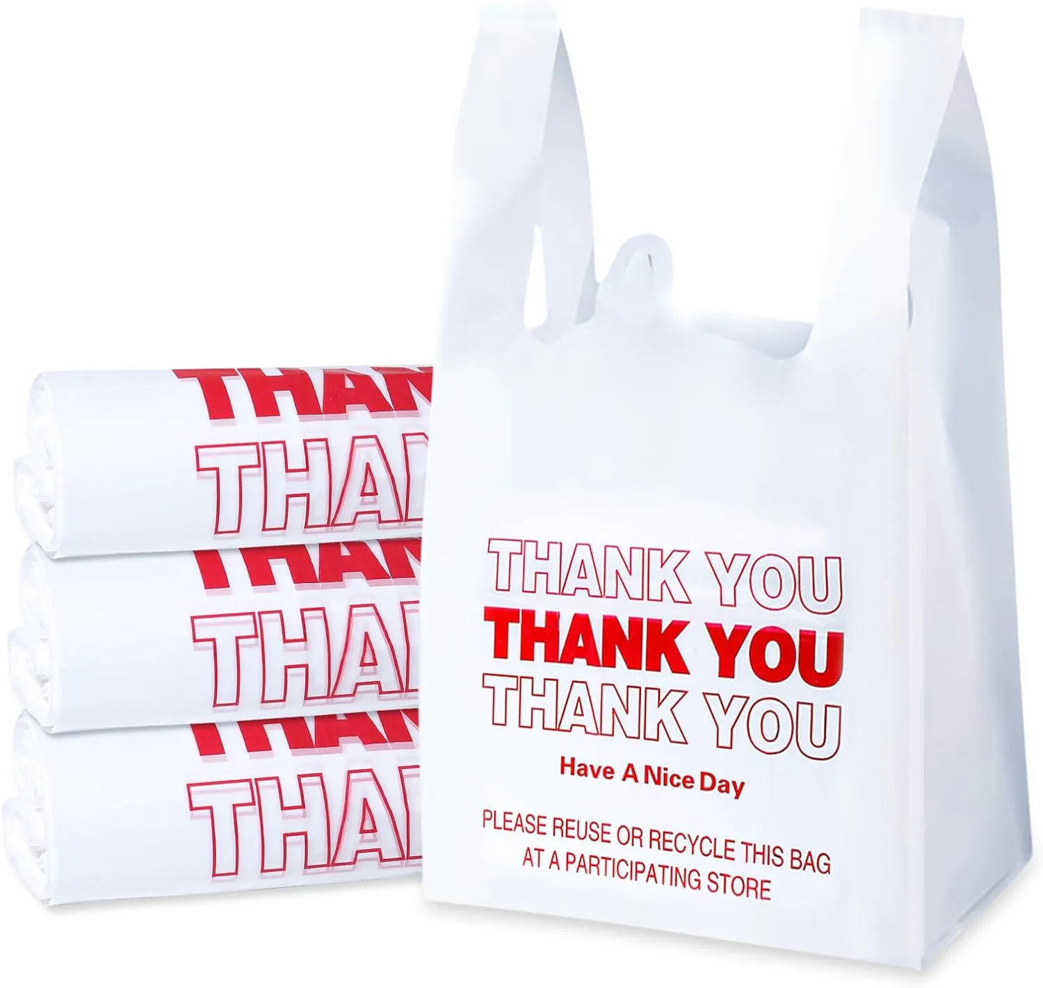 SheerDelight Plastic Bags, 300 Count Thank You Bags, Plastic Bags With Handles For Shopping, Grocery, Plastic Bags For Small Business (11"x 6"x 21"), Recyclable T Shirt Bags, White Plastic Bag