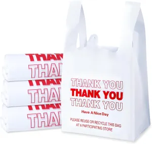 SheerDelight Plastic Bags, 300 Count Thank You Bags, Plastic Bags With Handles For Shopping, Grocery, Plastic Bags For Small Business (11"x 6"x 21"), Recyclable T Shirt Bags, White Plastic Bag