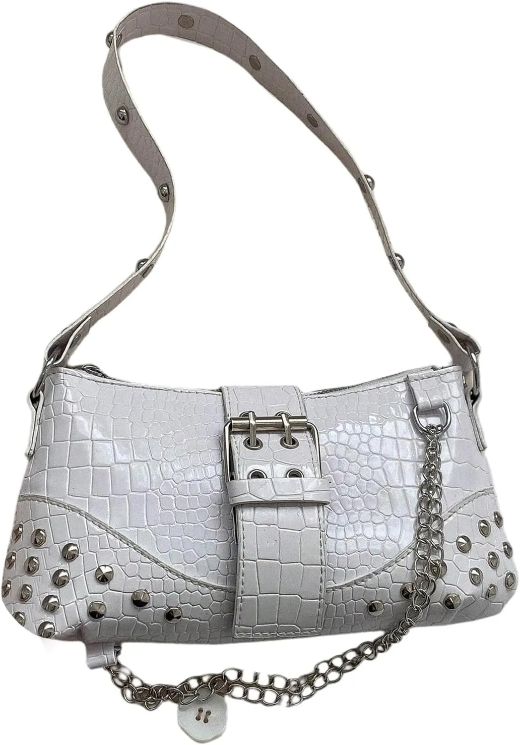 SHENHE Women's Punk Crocodile Purse Rivet Studded Satchel Handbag PU Leather Small Shoulder Bag