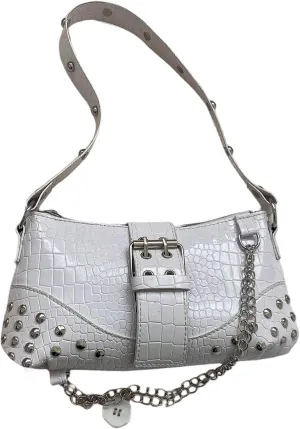 SHENHE Women's Punk Crocodile Purse Rivet Studded Satchel Handbag PU Leather Small Shoulder Bag