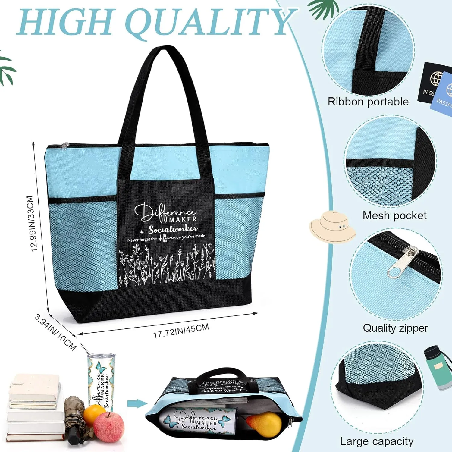 Sieral Social Worker Appreciation Graduation Gifts 20 oz Tumbler with Straw and Brush and Tote Bag for Women School Counselor Intern Employee Coworker Volunteer Nurse Week 2025(Lake Blue)