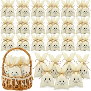 SilTriangle 72 Pcs Easter Treat Sacks Bags with Drawstring Bunny Gift Bags Bunny Party Favors Small Burlap Bags for Kids Goody Basket Party Supplies Cookies Candy Chocolate Hunt Stuffer
