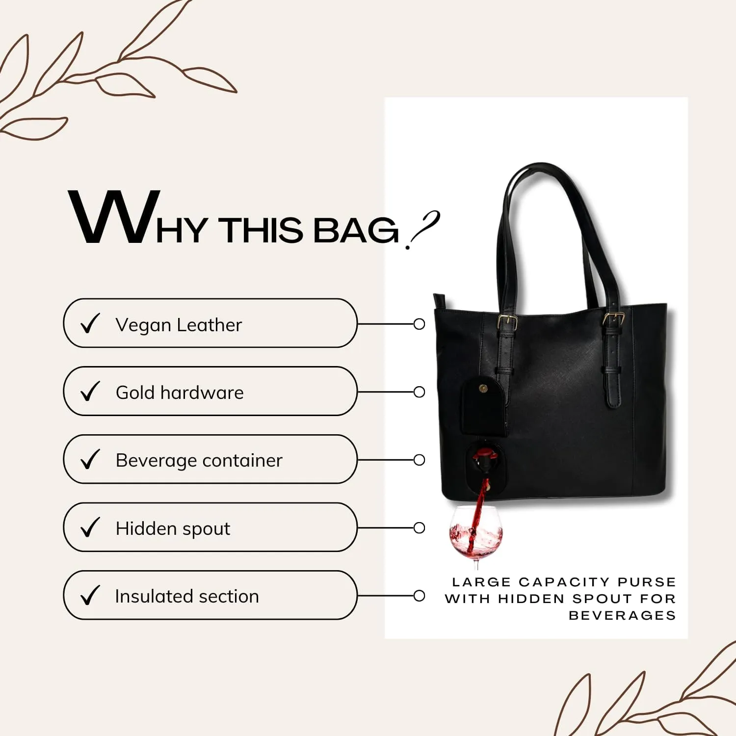 Sip and Shimmer Women's Tote Bag with Wine Dispenser - Insulated 1.5L Bag & Refill Bags