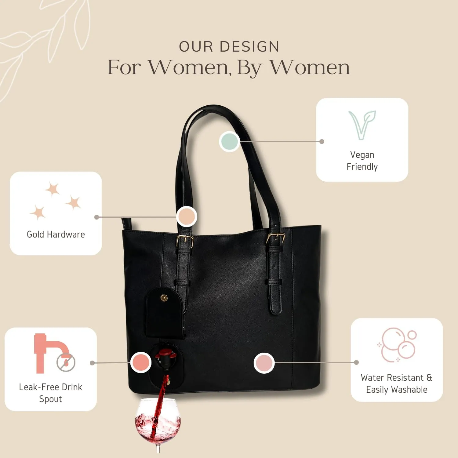 Sip and Shimmer Women's Tote Bag with Wine Dispenser - Insulated 1.5L Bag & Refill Bags