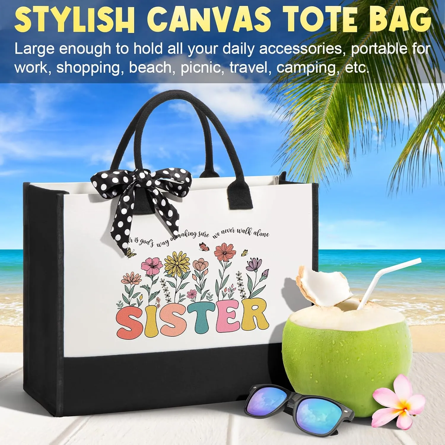 Sisters Gifts from Sister Mothers Day Gifts for Sister from Brother, Best Sisters Birthday Gift Ideas for Bestie Bff, Funny Friendship Gift for Women Sis Unique Retro Basket w/Canvas Tote Bag