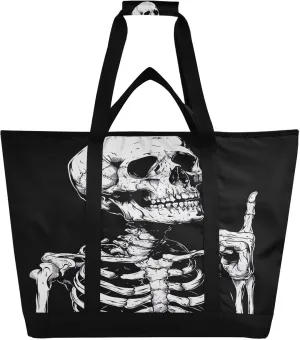 Skeleton Insulated Cooler Bag with Zipper & Pocket, Foldable Grocery Bags Leak Proof Reusable Lunch Bags Portable Travel Tote Bag for Food Delivery, Shopping, Beach or Picnic
