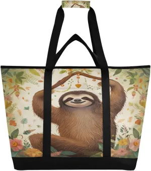 Sloth Reusable Insulated Lunchbox Cooler Bag, Leakproof Kitchen Grocery Bag Collapsible Portable Cooler Tote Bag for Picnic, Camping, Office, Travel