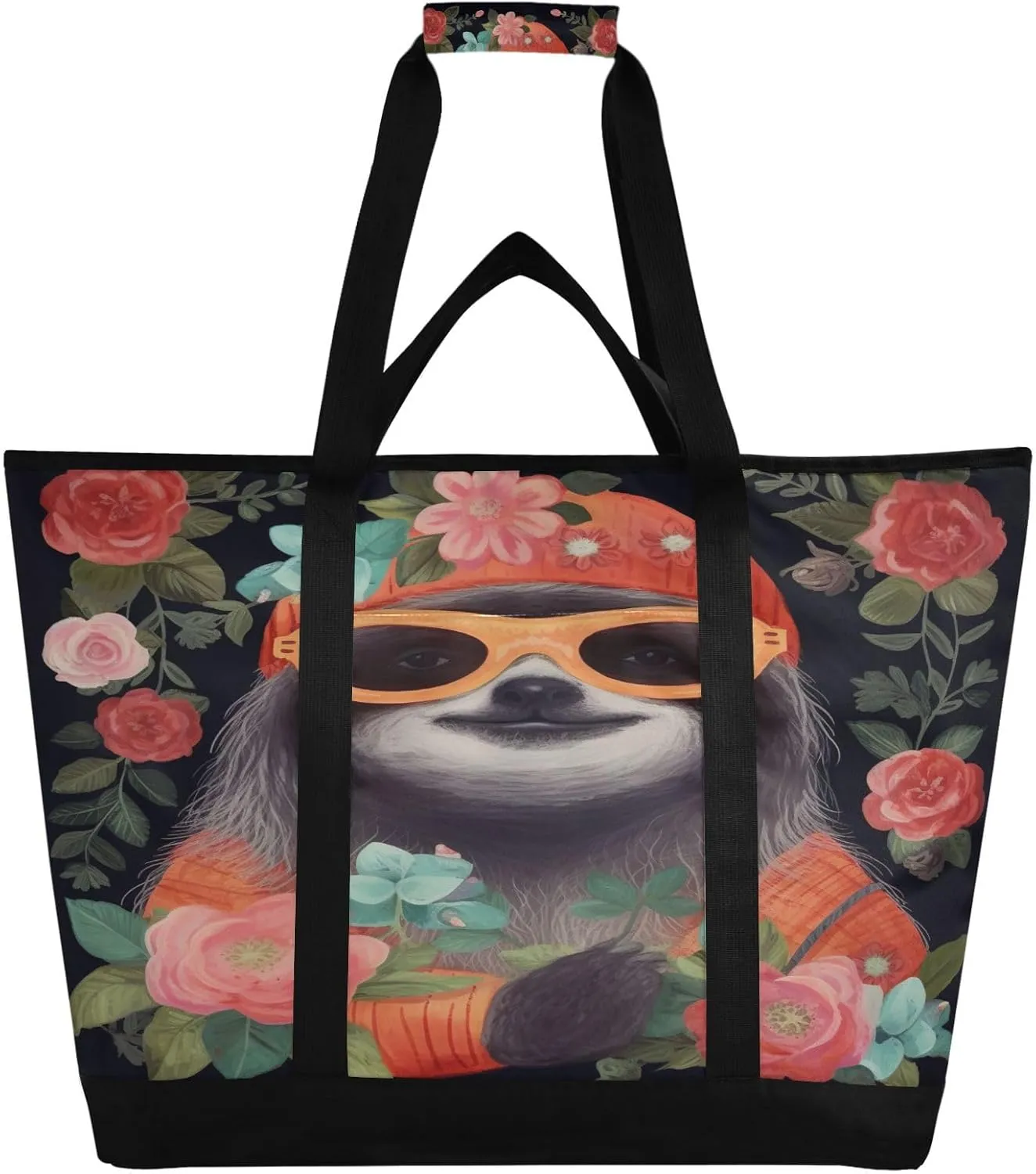 Sloth Reusable Insulated Lunchbox Cooler Bag, Leakproof Kitchen Grocery Bag Collapsible Portable Cooler Tote Bag for Picnic, Camping, Office, Travel