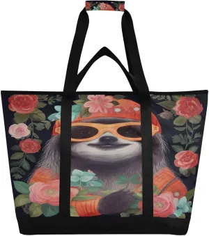 Sloth Reusable Insulated Lunchbox Cooler Bag, Leakproof Kitchen Grocery Bag Collapsible Portable Cooler Tote Bag for Picnic, Camping, Office, Travel