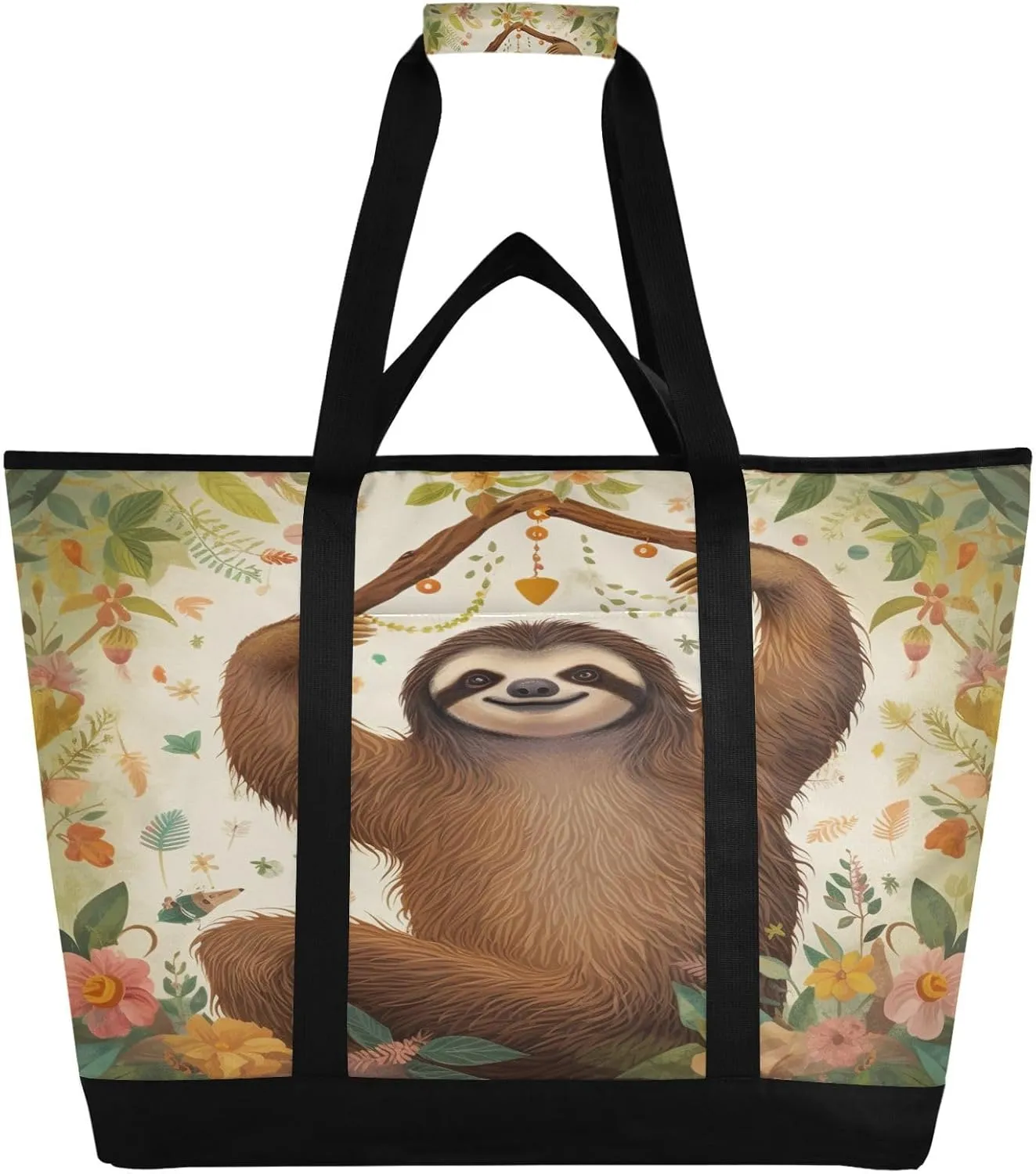 Sloth Reusable Insulated Lunchbox Cooler Bag, Leakproof Kitchen Grocery Bag Collapsible Portable Cooler Tote Bag for Picnic, Camping, Office, Travel