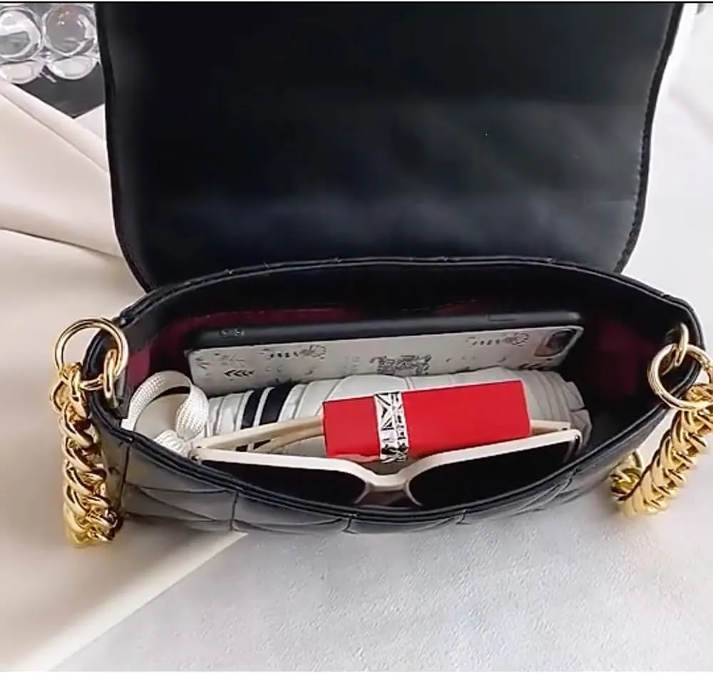 Small Metallic Glossy PU Leather Shoulder Bag Clutch Handbags for Women Fashion Chain Ladies Purse