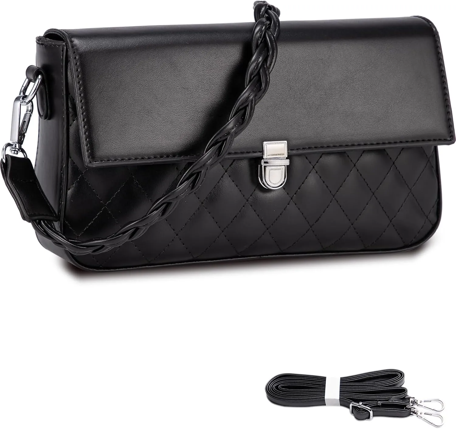 Small Quilted Crossbody Bags for Women Trendy Vegan Leather Cross Body Handbags Shoulder Purse 2025(black)