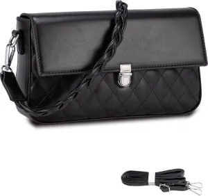 Small Quilted Crossbody Bags for Women Trendy Vegan Leather Cross Body Handbags Shoulder Purse 2025(black)