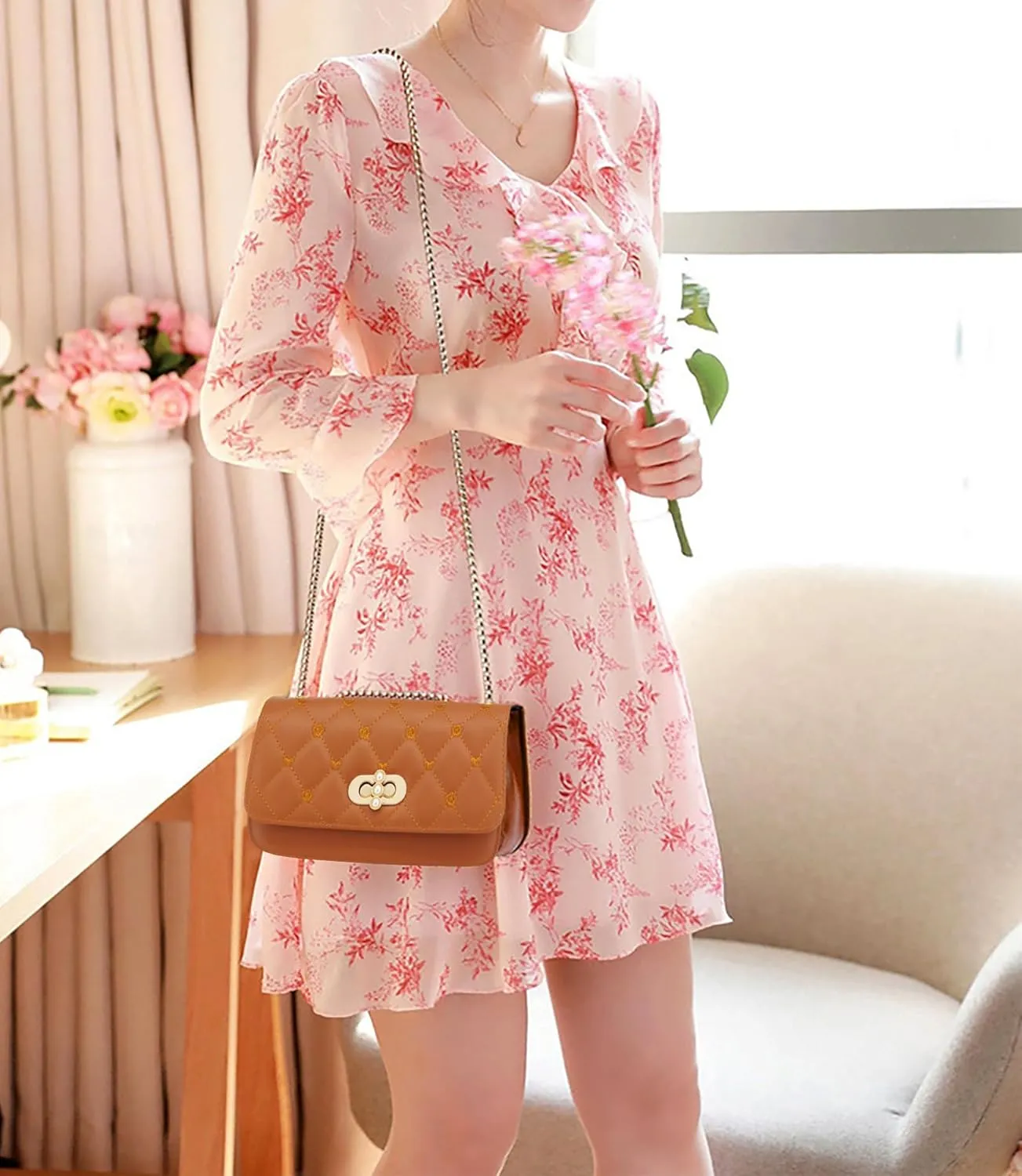 Small Shoulder Bags for Women with Chain Strap,Mini Quilted Embroidery Purses for Women