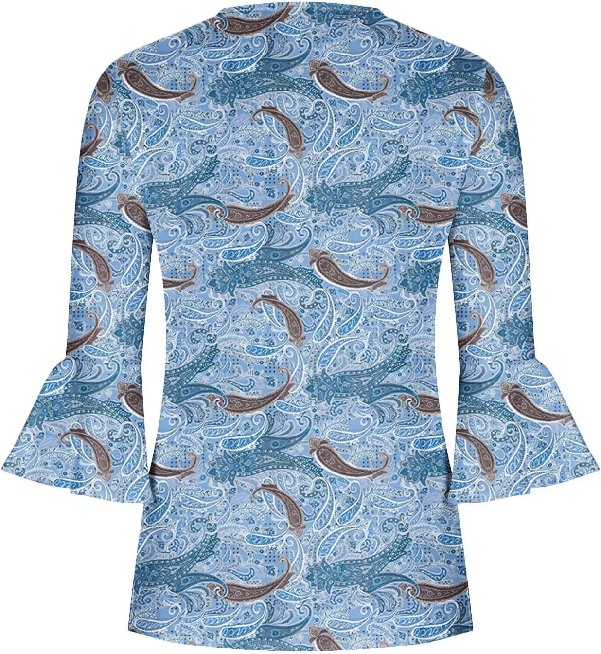 SMIDOW Three Quarter Bell Sleeve Tops for Women Fashion Summer Tunic Shirt 3/4 Sleeve Henley v Neck Boho Floral Tshirt Blouse