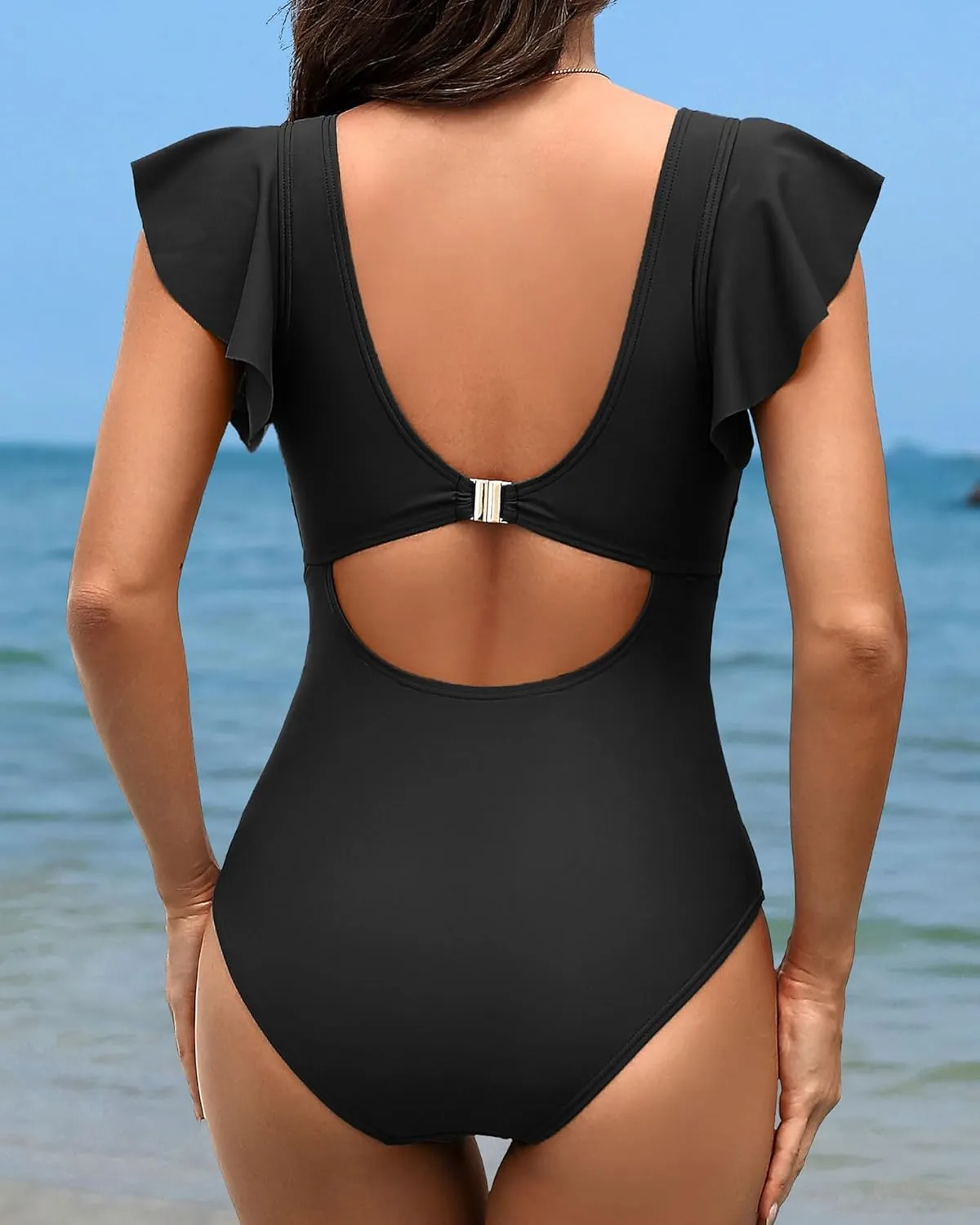 SOCIALA Swim Suits for Women Ruffle One Piece Tummy Control O-Ring Cutout Bathing Suit Full Coverage Swimwear
