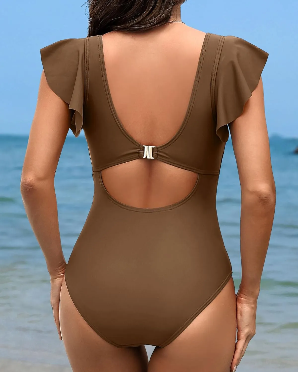 SOCIALA Swim Suits for Women Ruffle One Piece Tummy Control O-Ring Cutout Bathing Suit Full Coverage Swimwear
